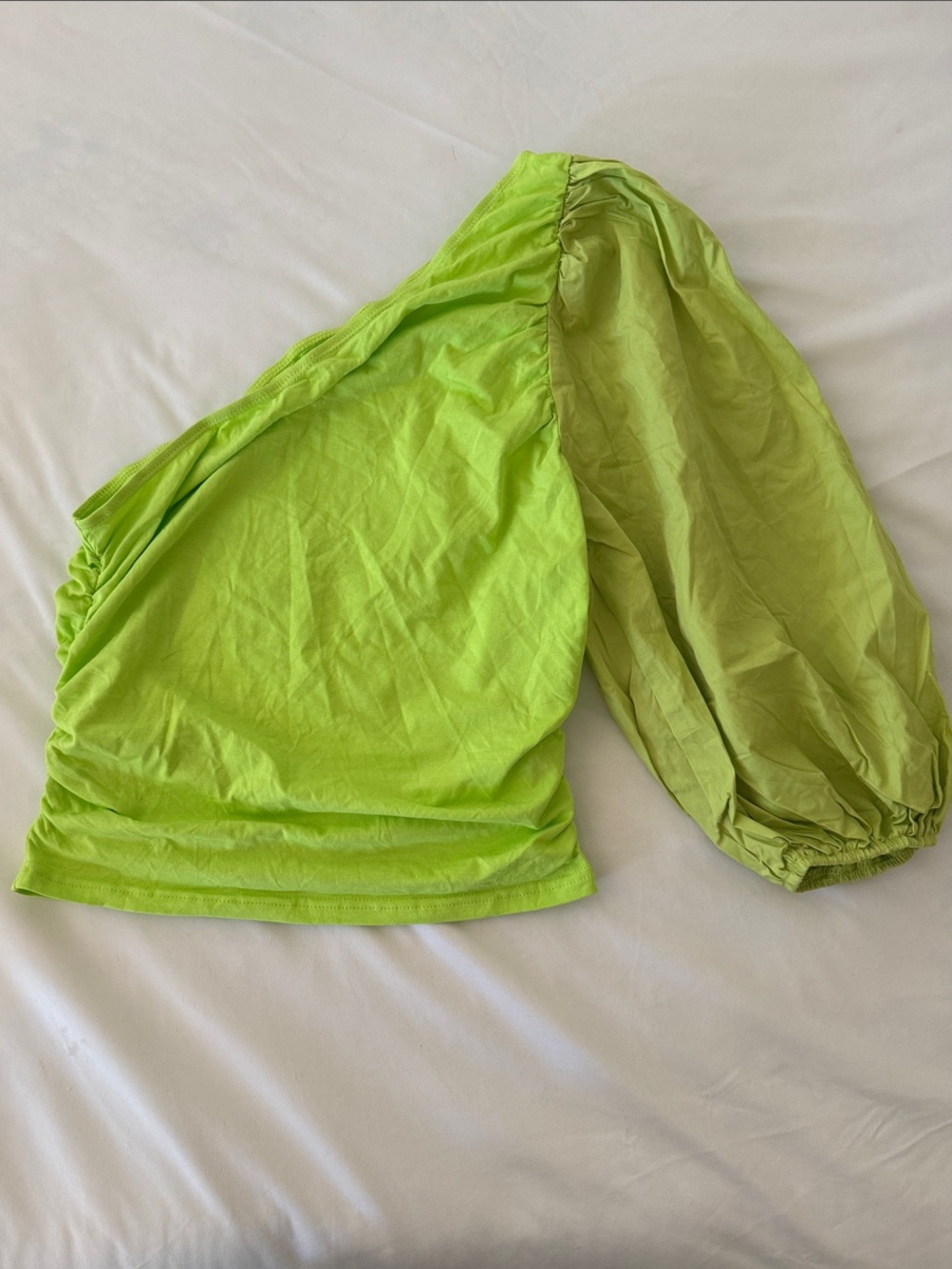 SHEIN Neon Lime One-Shoulder Puff Sleeve Top
